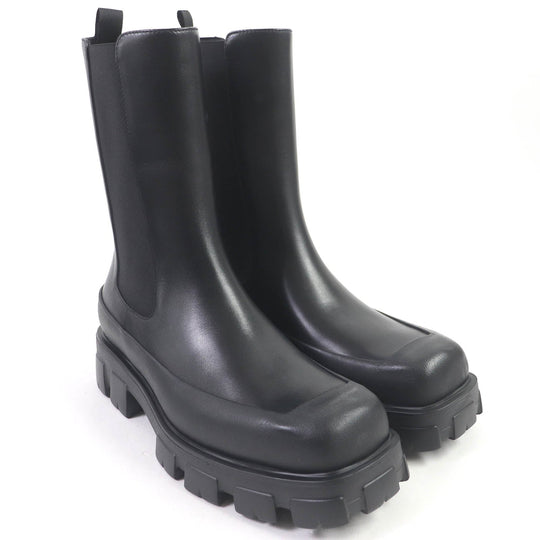 PRADA boots 2UG007 Main: Leather black monolith mens 10 Used Authentic