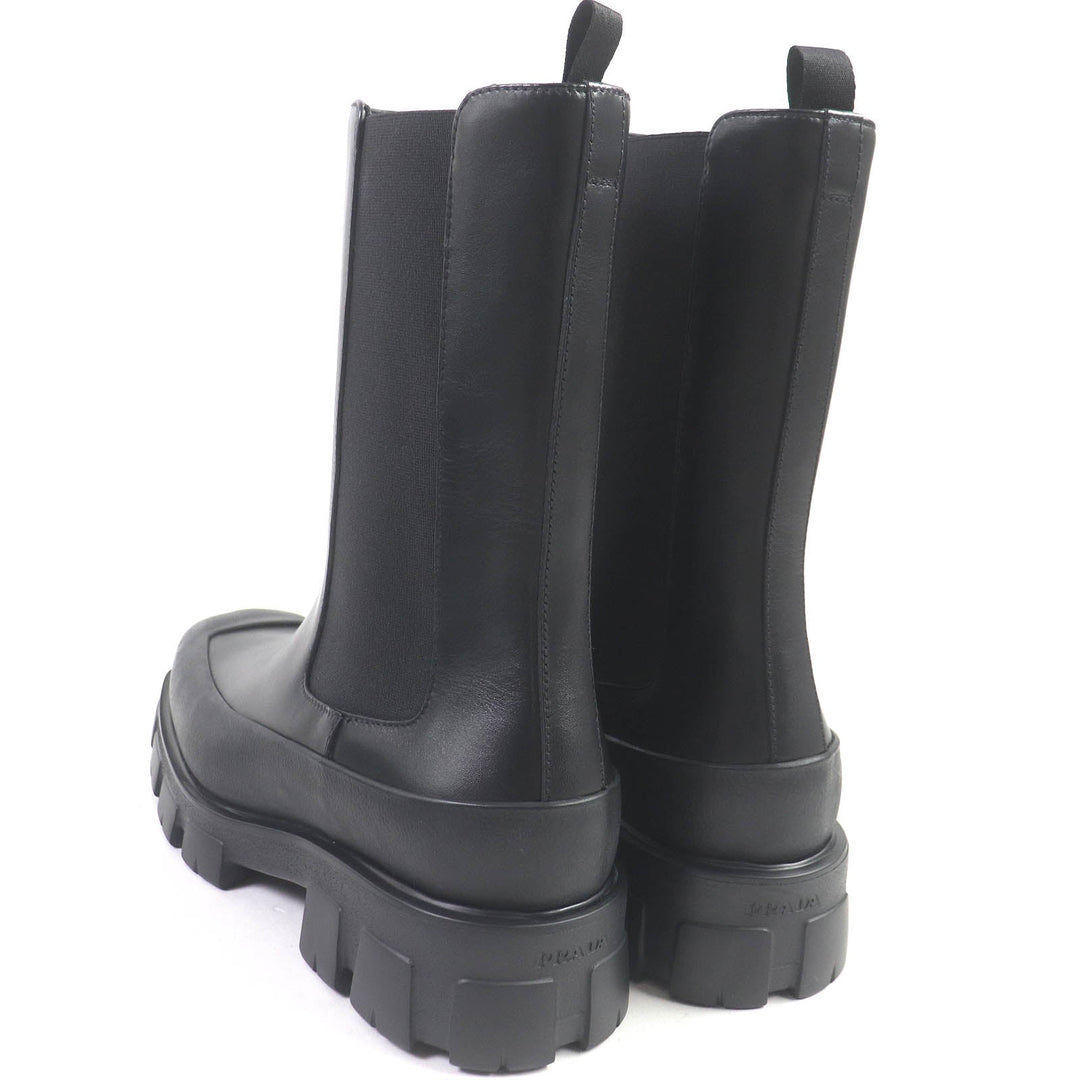 PRADA boots 2UG007 Main: Leather black monolith mens 10 Used Authentic