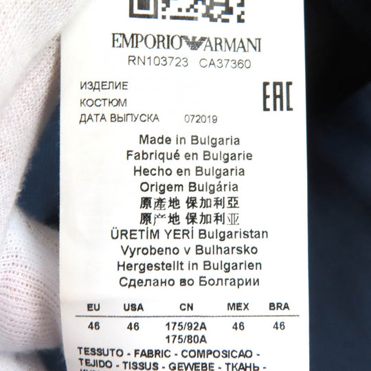 EMPORIO ARMANI suit Outer: 81% cotton, Outer: 19% polyurethane, Lining: 50% acetate, Lining: 50% rayon, Sleeve lining: 100% rayon Navy M LINE mens 46 Used Authentic