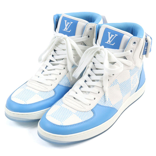 LOUIS VUITTON High cut sneakers 1AA0D3 Main: Leather White light blue Rivoli line mens 6 Used Authentic