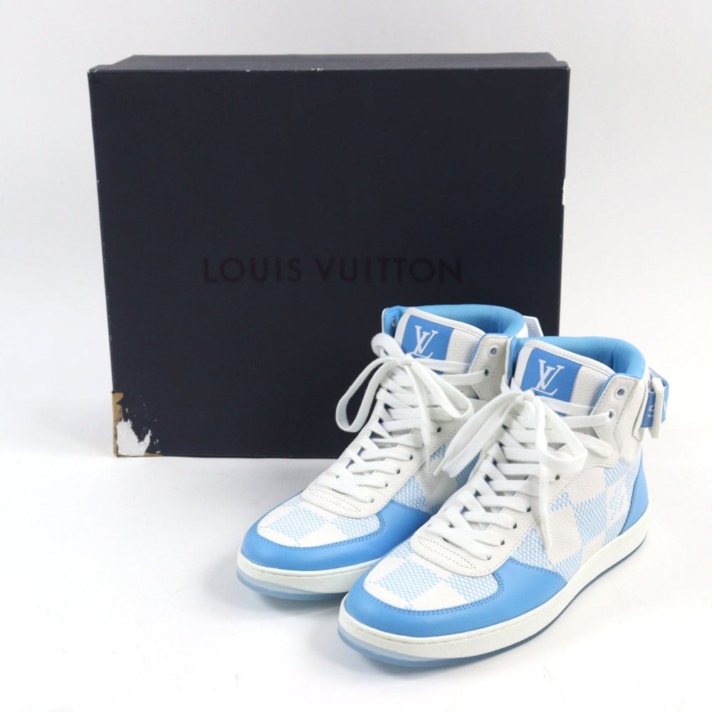 LOUIS VUITTON High cut sneakers 1AA0D3 Main: Leather White light blue Rivoli line mens 6 Used Authentic