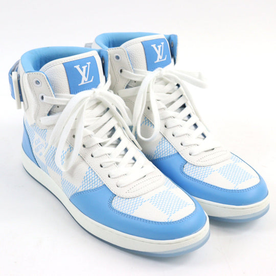 LOUIS VUITTON High cut sneakers 1AA0D3 Main: Leather White light blue Rivoli line mens 6 Used Authentic