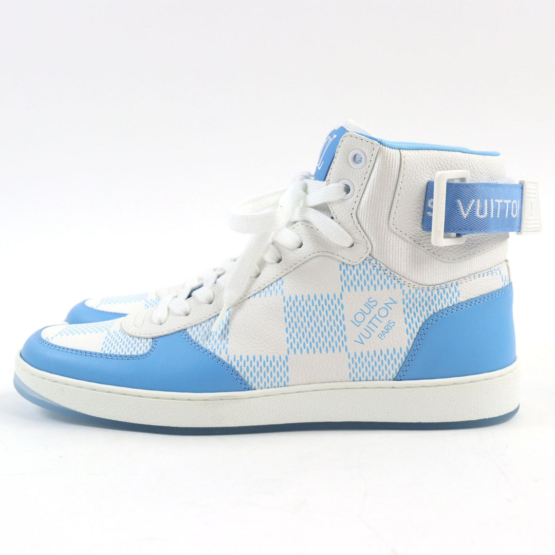 LOUIS VUITTON High cut sneakers 1AA0D3 Main: Leather White light blue Rivoli line mens 6 Used Authentic