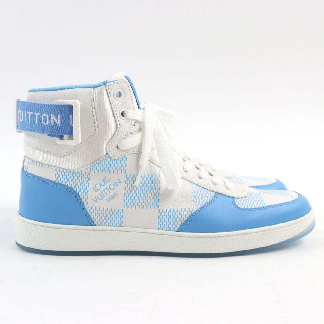 LOUIS VUITTON High cut sneakers 1AA0D3 Main: Leather White light blue Rivoli line mens 6 Used Authentic