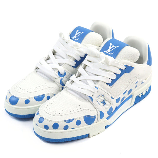 LOUIS VUITTON sneakers 1ABD1G Main: Leather White blue LV trainer line mens 8 Used Authentic