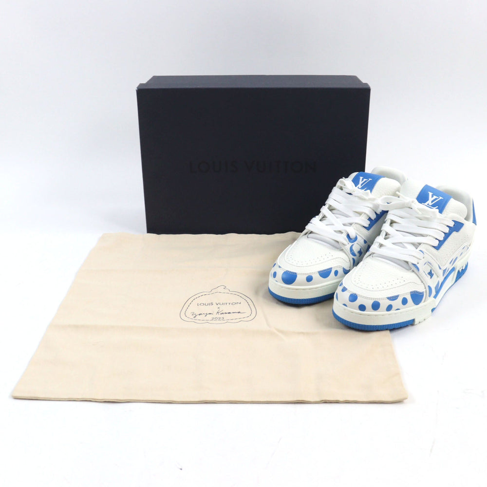 LOUIS VUITTON sneakers 1ABD1G Main: Leather White blue LV trainer line mens 8 Used Authentic