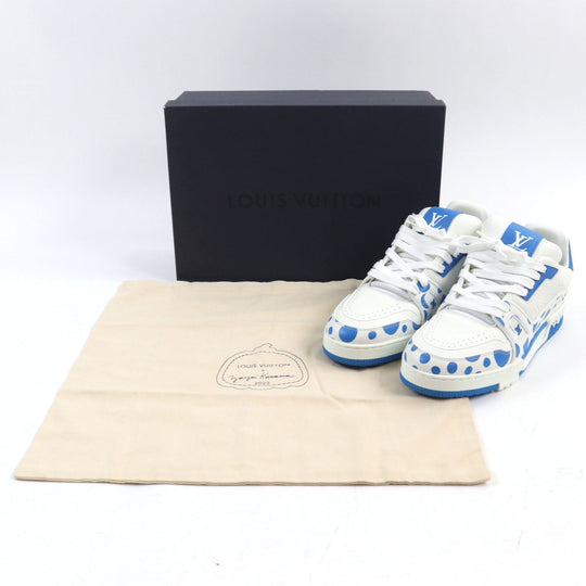 LOUIS VUITTON sneakers 1ABD1G Main: Leather White blue LV trainer line mens 8 Used Authentic