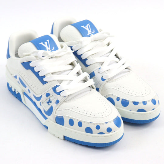 LOUIS VUITTON sneakers 1ABD1G Main: Leather White blue LV trainer line mens 8 Used Authentic