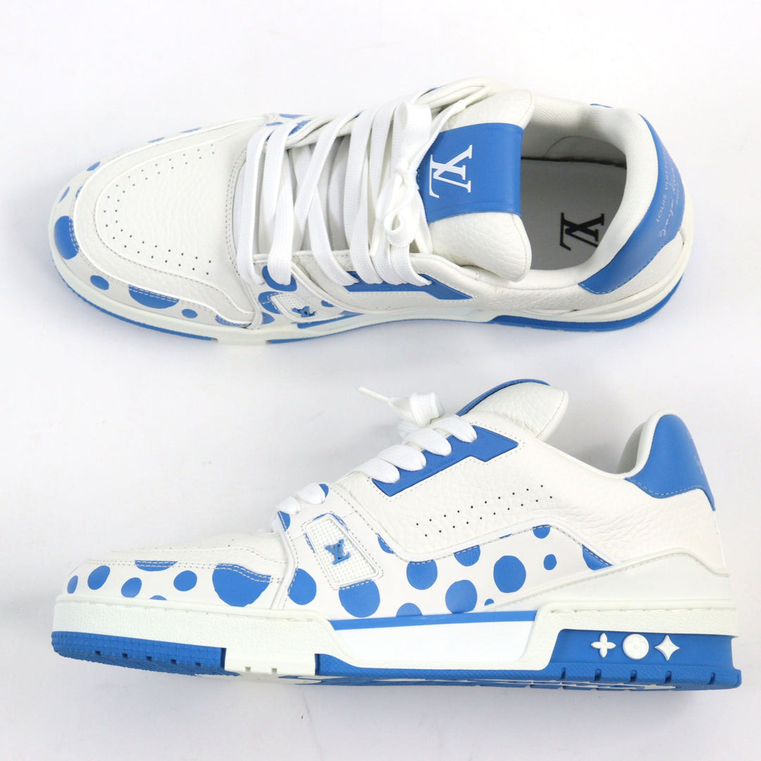 LOUIS VUITTON sneakers 1ABD1G Main: Leather White blue LV trainer line mens 8 Used Authentic