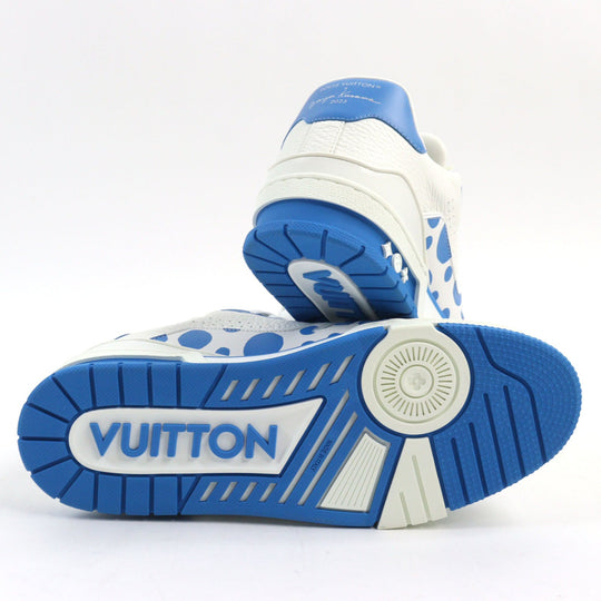 LOUIS VUITTON sneakers 1ABD1G Main: Leather White blue LV trainer line mens 8 Used Authentic
