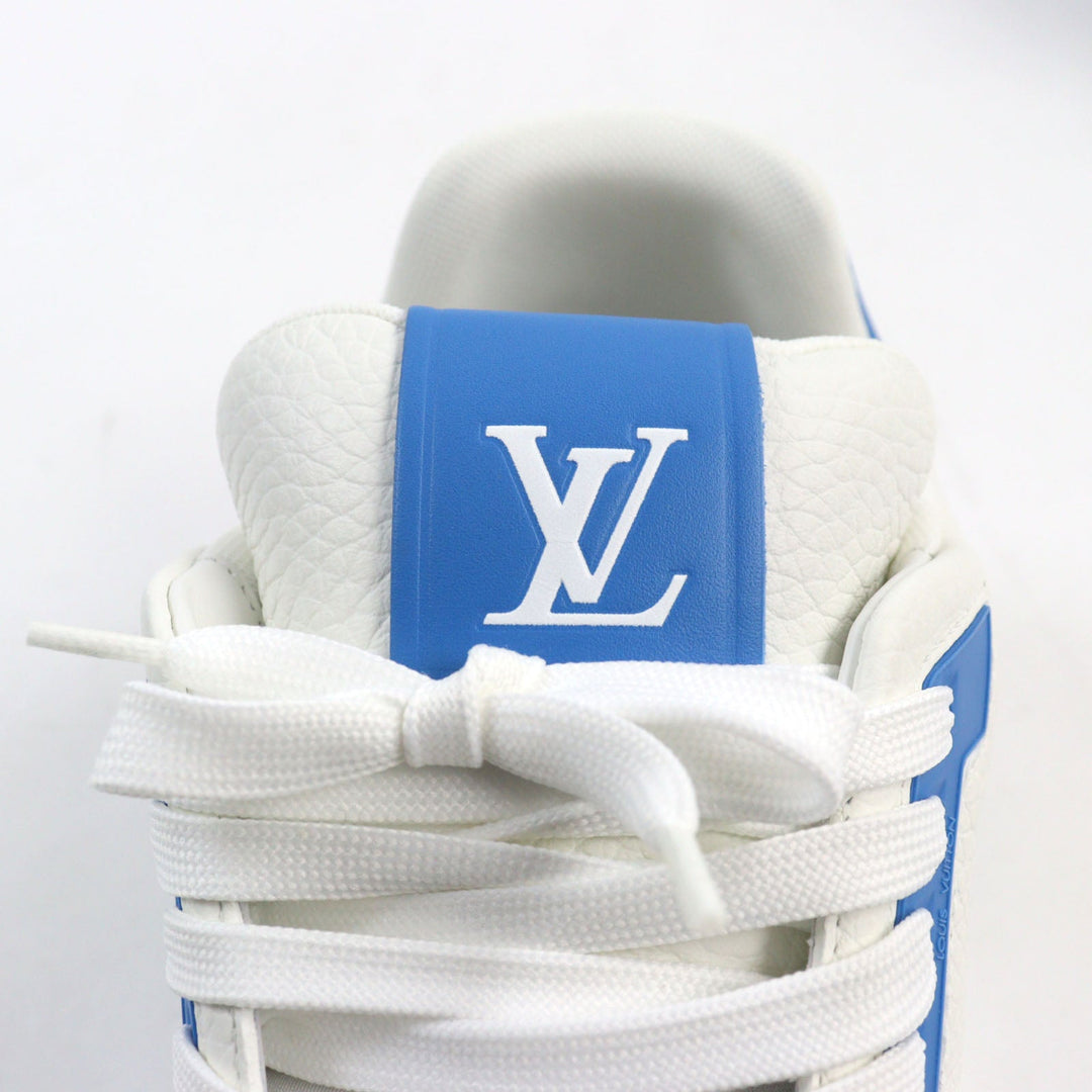LOUIS VUITTON sneakers 1ABD1G Main: Leather White blue LV trainer line mens 8 Used Authentic