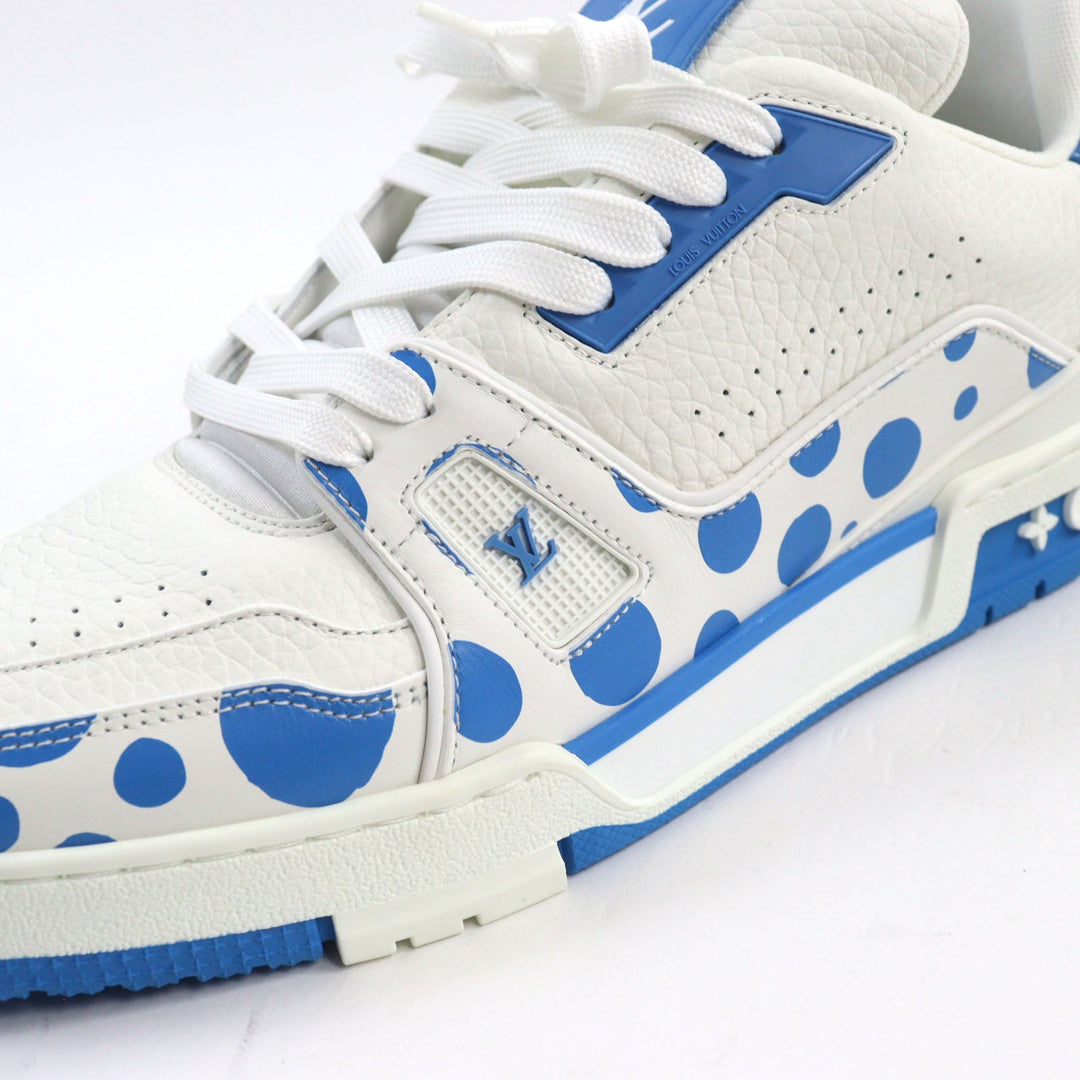 LOUIS VUITTON sneakers 1ABD1G Main: Leather White blue LV trainer line mens 8 Used Authentic