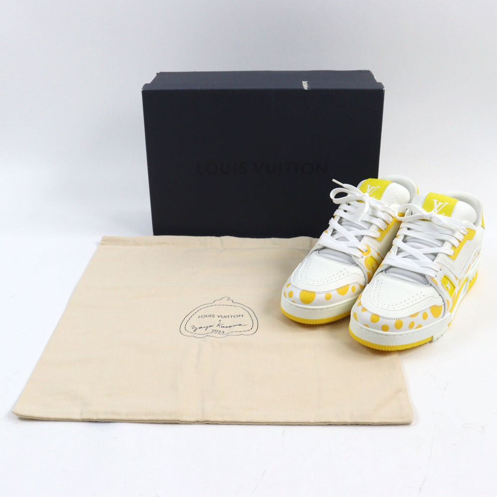 LOUIS VUITTON sneakers 1ABD20 Main: Leather White yellow LV trainer line mens 8 Used Authentic