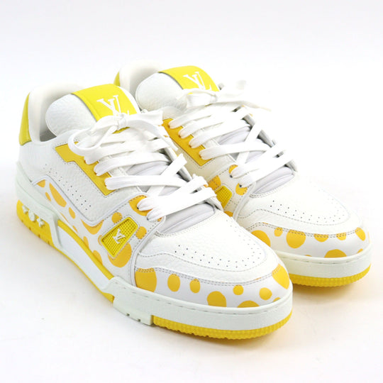 LOUIS VUITTON sneakers 1ABD20 Main: Leather White yellow LV trainer line mens 8 Used Authentic