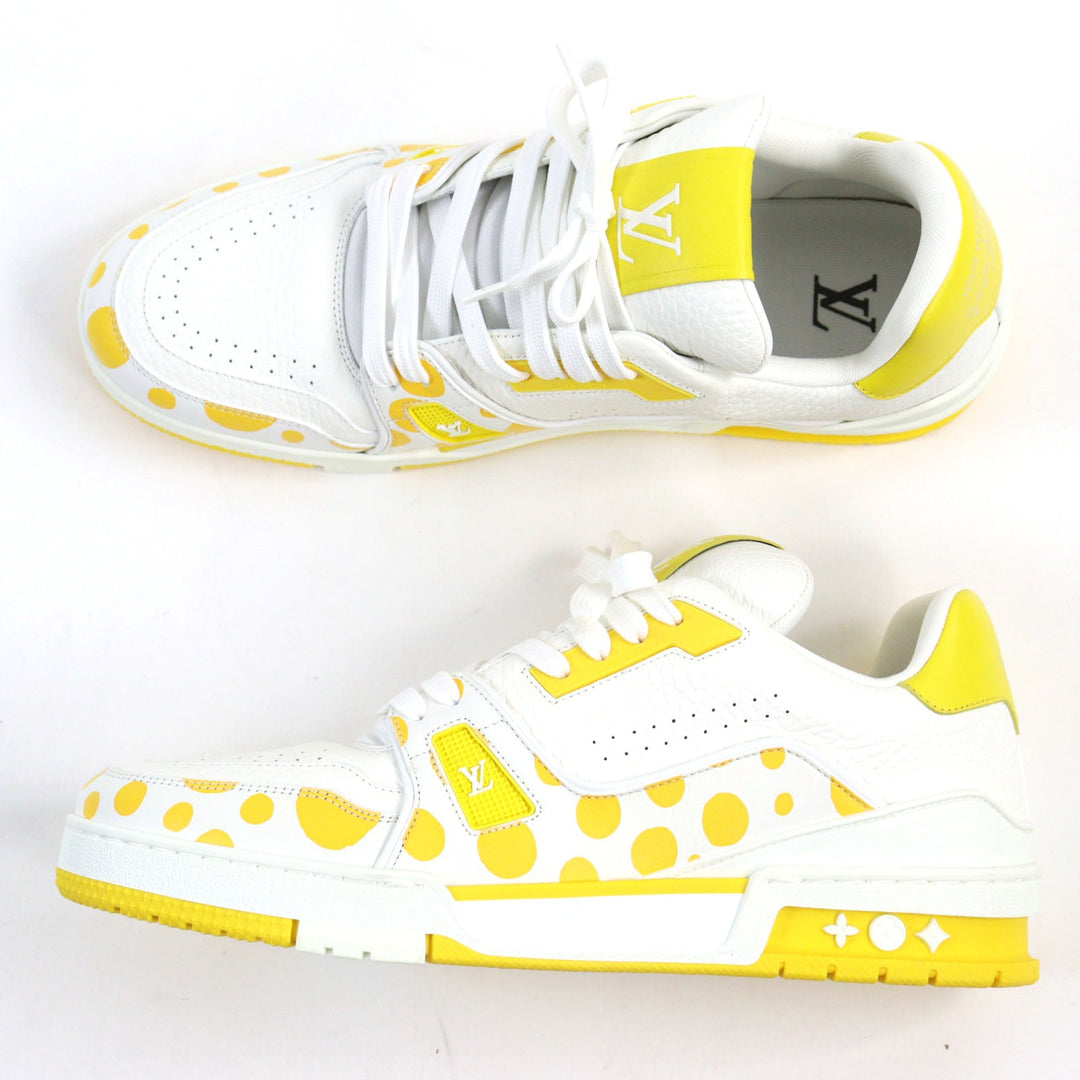 LOUIS VUITTON sneakers 1ABD20 Main: Leather White yellow LV trainer line mens 8 Used Authentic