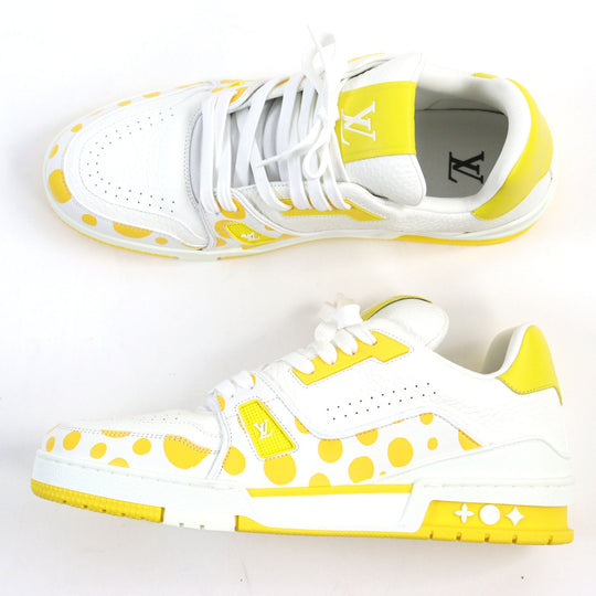 LOUIS VUITTON sneakers 1ABD20 Main: Leather White yellow LV trainer line mens 8 Used Authentic