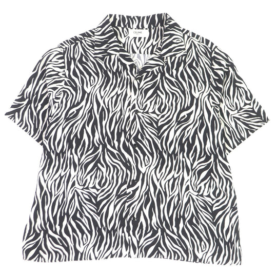 CELINE Short sleeve shirt 2C036843H Main: 100% rayon White black mens 41 Used Authentic