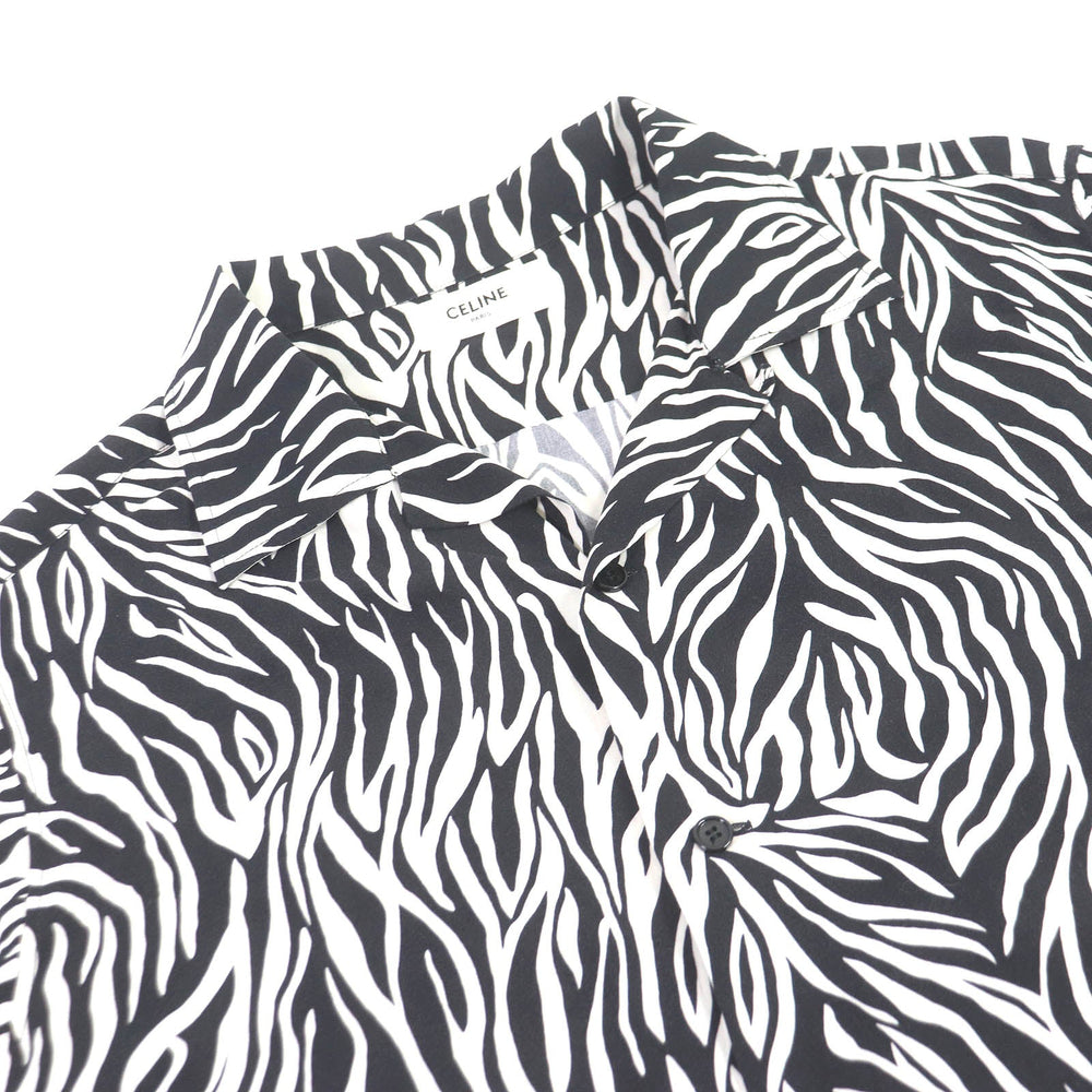 CELINE Short sleeve shirt 2C036843H Main: 100% rayon White black mens 41 Used Authentic