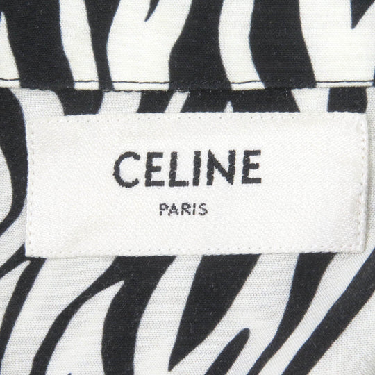 CELINE Short sleeve shirt 2C036843H Main: 100% rayon White black mens 41 Used Authentic