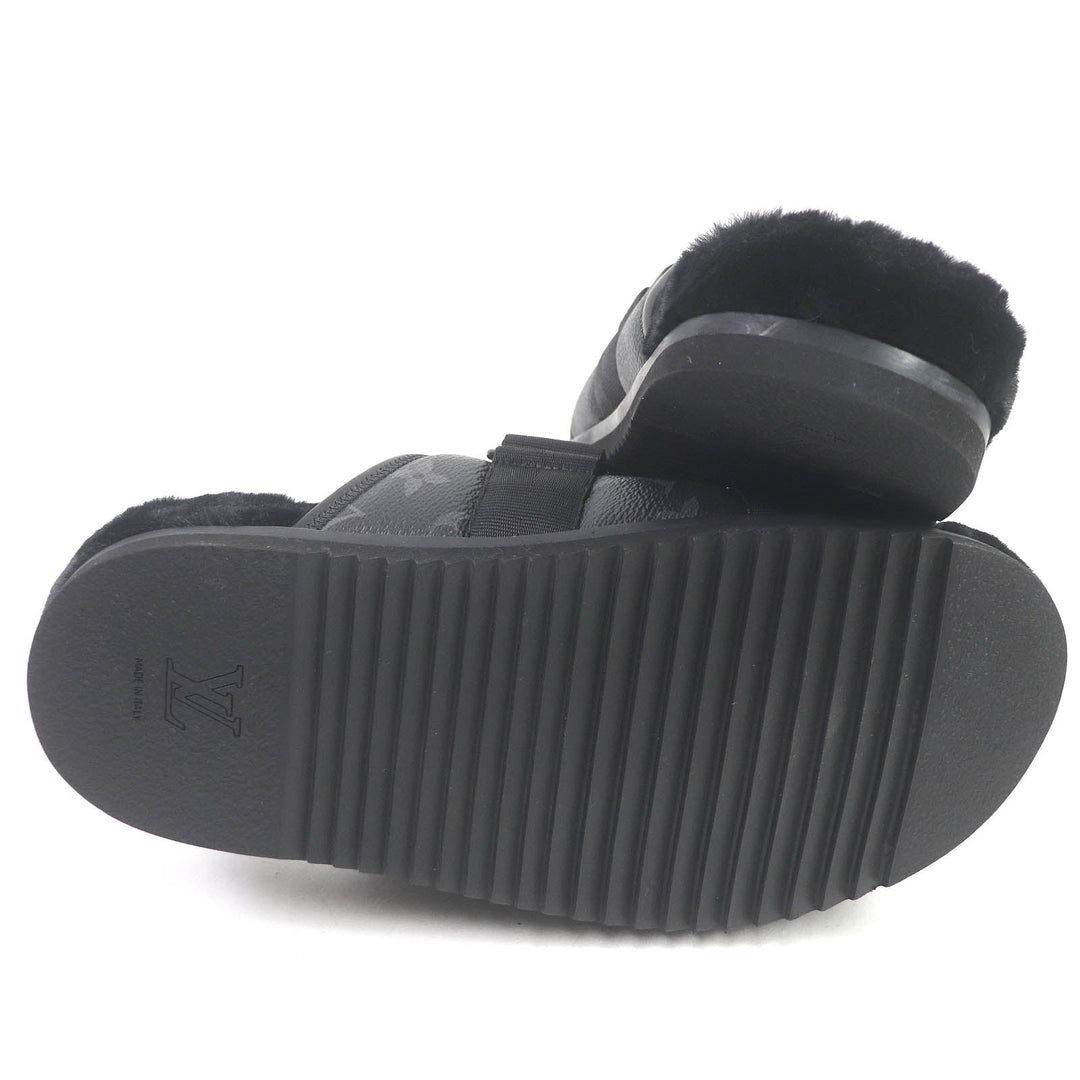 LOUIS VUITTON Sandals Main: Leather, Main: Eco-fur black honolulu line mens 6 Used Authentic
