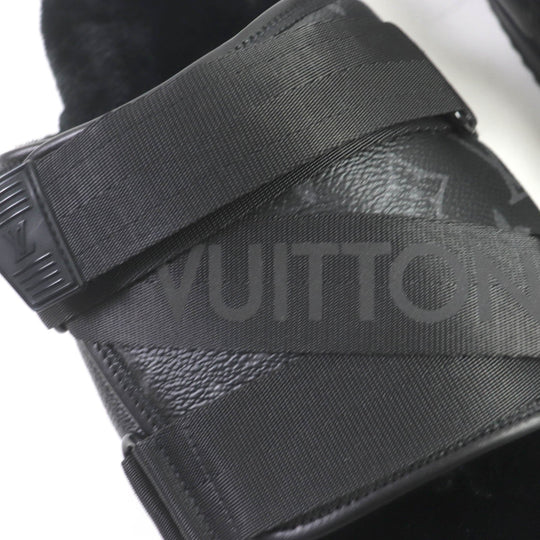 LOUIS VUITTON Sandals Main: Leather, Main: Eco-fur black honolulu line mens 6 Used Authentic