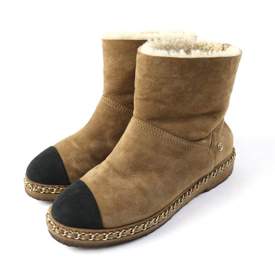 CHANEL short boots G34113 Main: Mouton Light Brown Black Women 36 Used Authentic