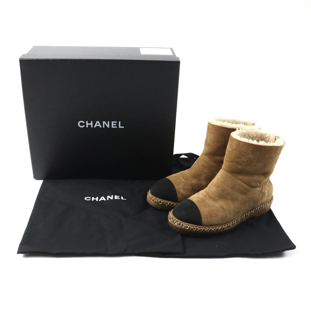 CHANEL short boots G34113 Main: Mouton Light Brown Black Women 36 Used Authentic