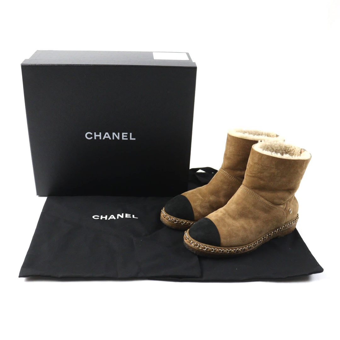 CHANEL short boots G34113 Main: Mouton Light Brown Black Women 36 Used Authentic