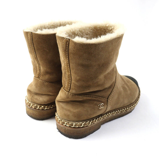 CHANEL short boots G34113 Main: Mouton Light Brown Black Women 36 Used Authentic