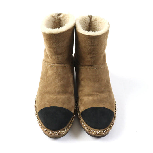 CHANEL short boots G34113 Main: Mouton Light Brown Black Women 36 Used Authentic