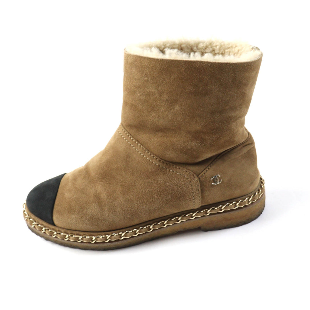 CHANEL short boots G34113 Main: Mouton Light Brown Black Women 36 Used Authentic