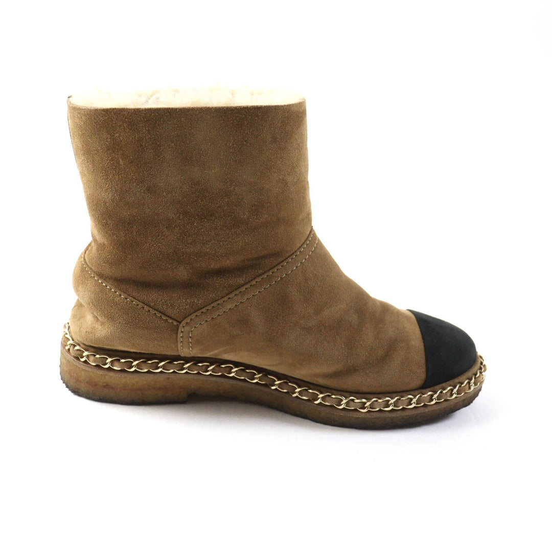 CHANEL short boots G34113 Main: Mouton Light Brown Black Women 36 Used Authentic