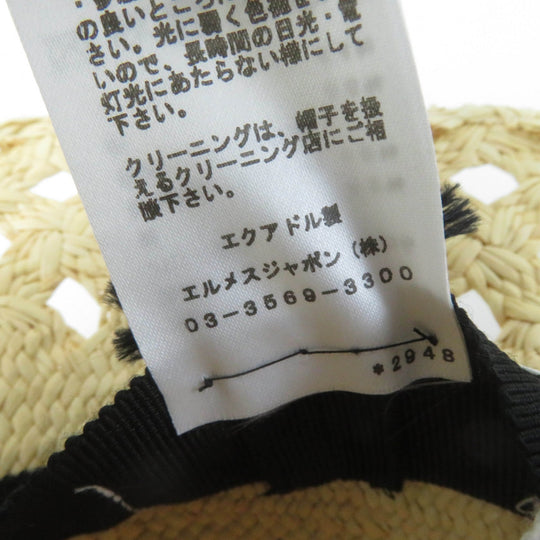 HERMES hat Main: 100% straw, Part: 52% cotton, Part: 48% raffia, Lining: 56% cotton, Lining: 44% rayon natural Eleonora Women 58 Used Authentic