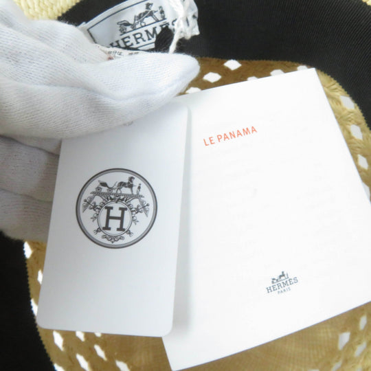 HERMES hat Main: 100% straw, Part: 52% cotton, Part: 48% raffia, Lining: 56% cotton, Lining: 44% rayon natural Eleonora Women 58 Used Authentic