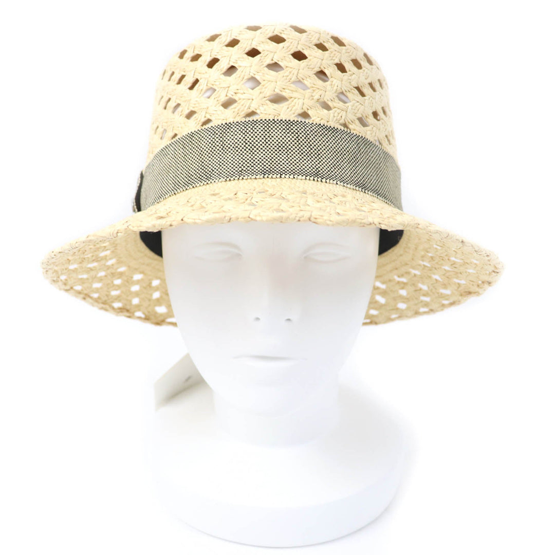HERMES hat Main: 100% straw, Part: 52% cotton, Part: 48% raffia, Lining: 56% cotton, Lining: 44% rayon natural Eleonora Women 58 Used Authentic