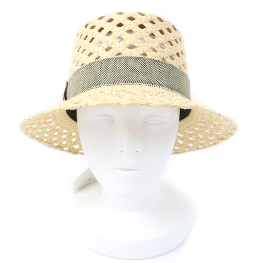 HERMES hat Main: 100% straw, Part: 52% cotton, Part: 48% raffia, Lining: 56% cotton, Lining: 44% rayon natural Eleonora Women 58 Used Authentic