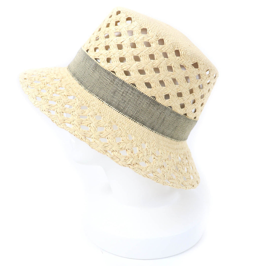 HERMES hat Main: 100% straw, Part: 52% cotton, Part: 48% raffia, Lining: 56% cotton, Lining: 44% rayon natural Eleonora Women 58 Used Authentic