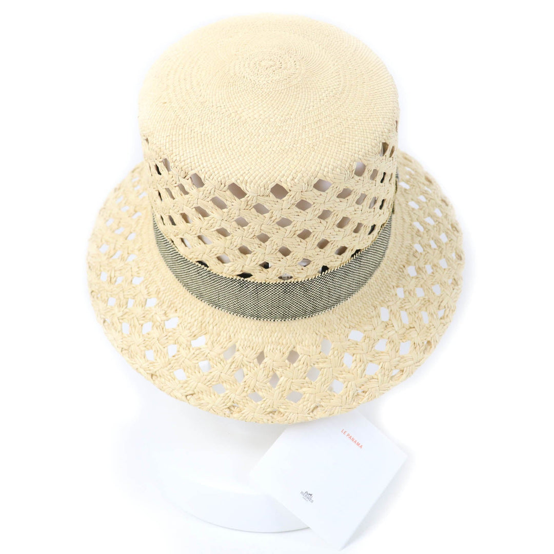 HERMES hat Main: 100% straw, Part: 52% cotton, Part: 48% raffia, Lining: 56% cotton, Lining: 44% rayon natural Eleonora Women 58 Used Authentic