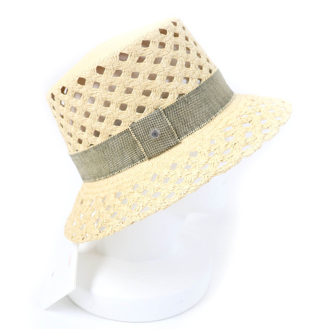 HERMES hat Main: 100% straw, Part: 52% cotton, Part: 48% raffia, Lining: 56% cotton, Lining: 44% rayon natural Eleonora Women 58 Used Authentic