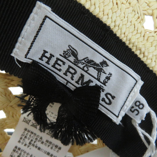 HERMES hat Main: 100% straw, Part: 52% cotton, Part: 48% raffia, Lining: 56% cotton, Lining: 44% rayon natural Eleonora Women 58 Used Authentic