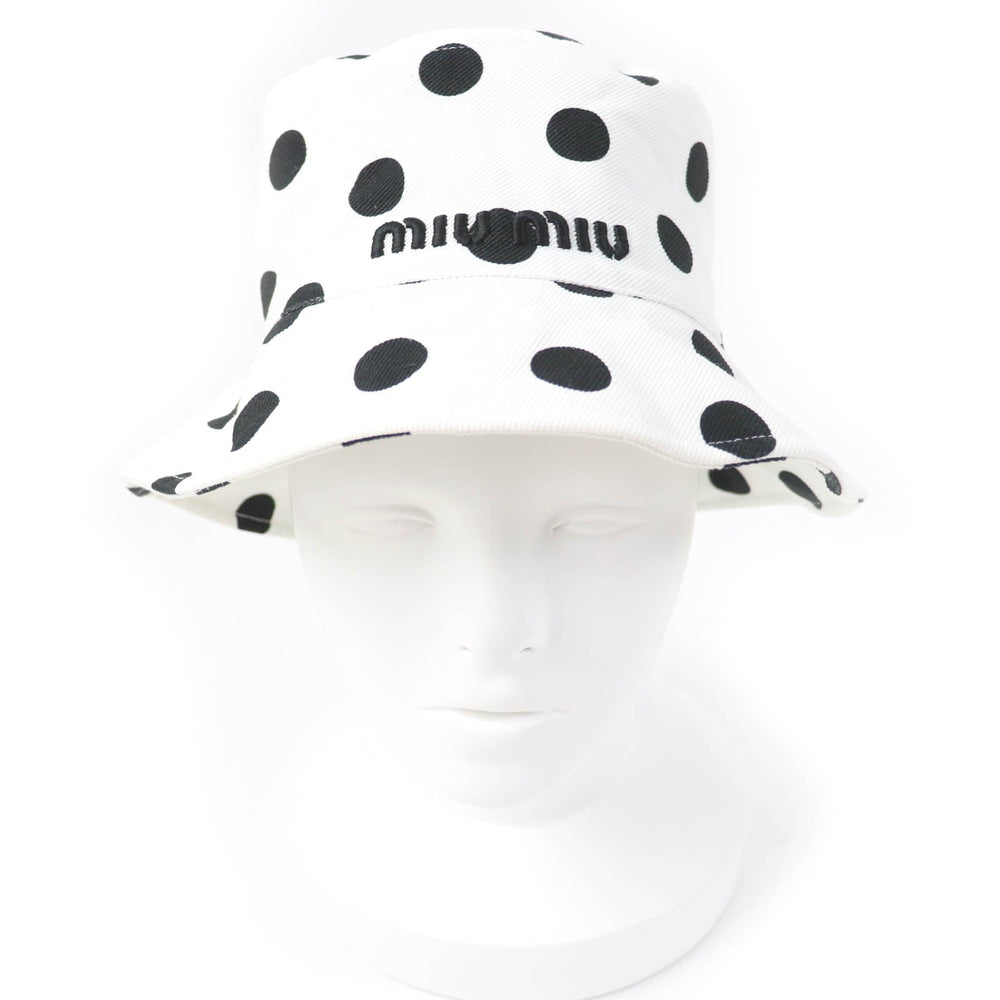 MIUMIU hat 5HC196 Main: 100% cotton, Lining: 57% polyester, Lining: 43% acetate White black Women Used Authentic