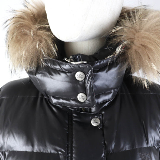 BURBERRY BLUE LABEL Down jacket FCF16-620-09 Main: 100% nylon, Part: 100% polyester, Fur: raccoon, Filling: 90% down, Filling: 10% feather Black type Women 38 Used Authentic