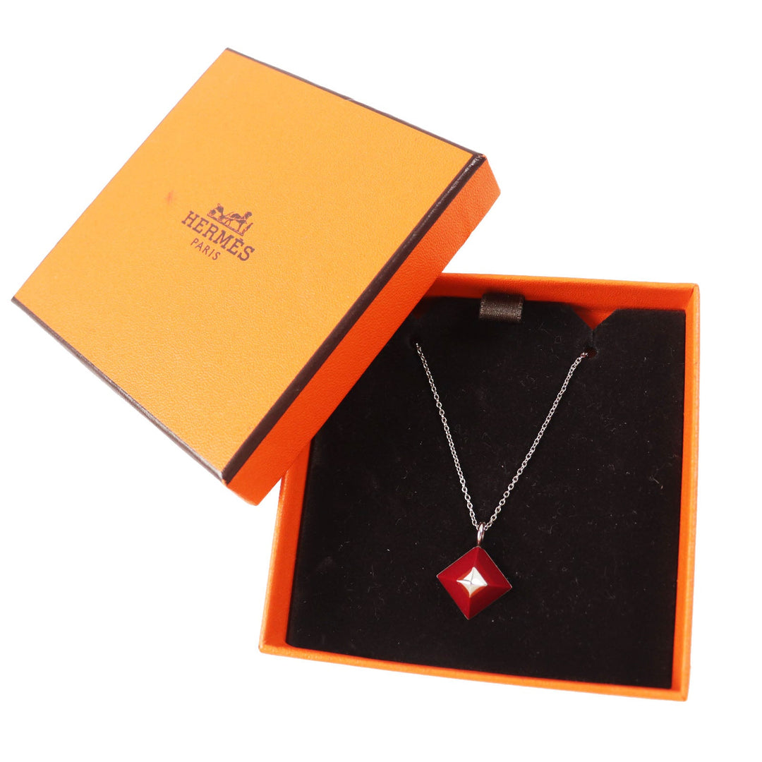 HERMES Necklace Main�FGold Plated Bordeaux Silver Cupidon Women Used Authentic