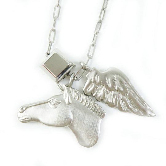 HERMES Necklace Palladium plated Silver Talisman Women Used Authentic
