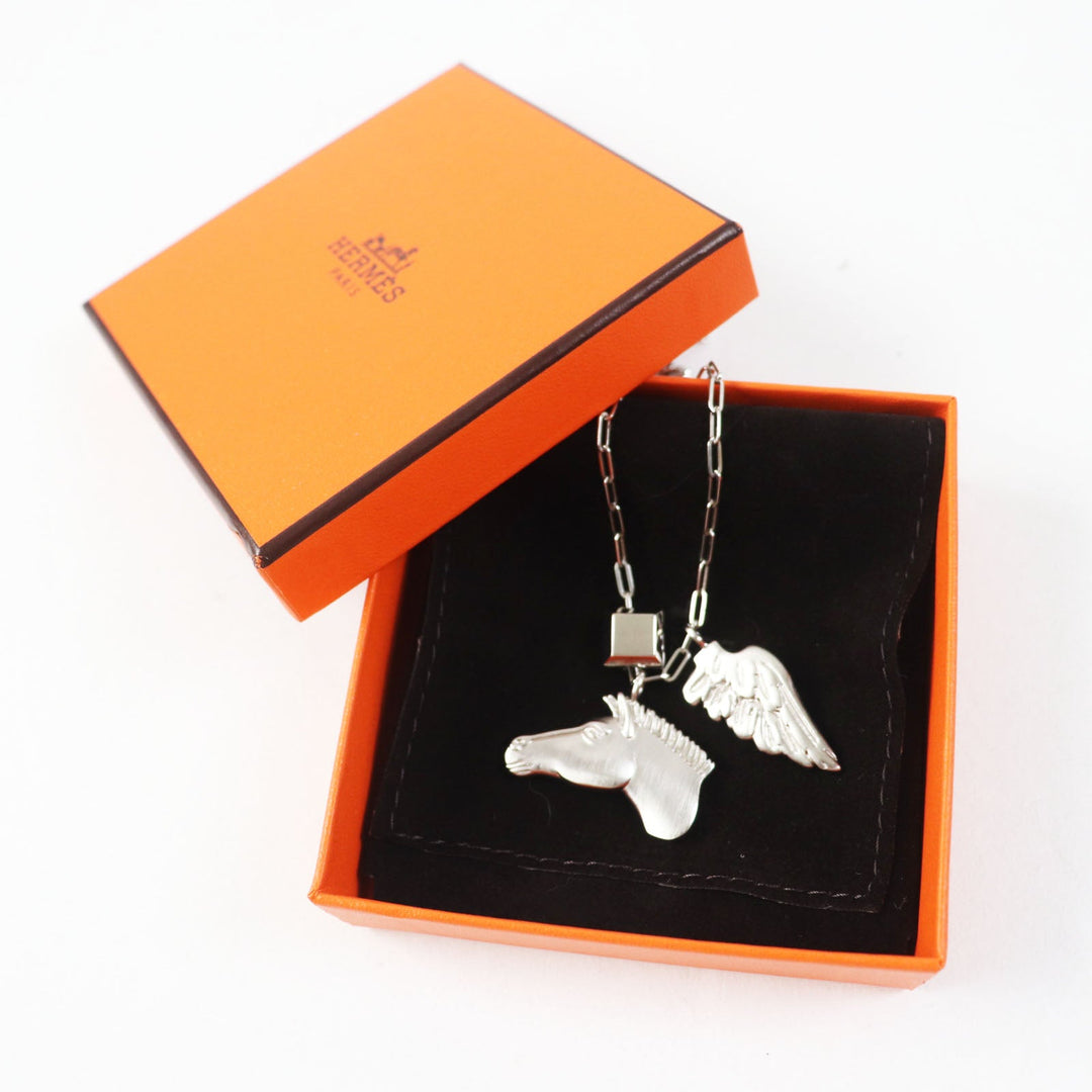 HERMES Necklace Palladium plated Silver Talisman Women Used Authentic