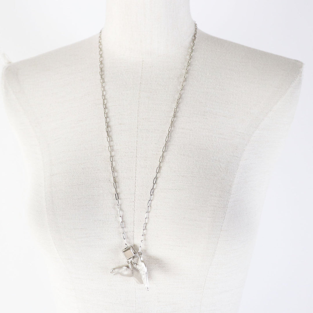 HERMES Necklace Palladium plated Silver Talisman Women Used Authentic
