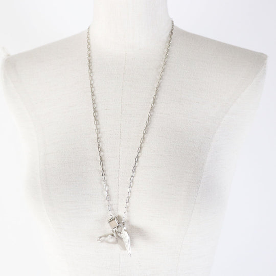 HERMES Necklace Palladium plated Silver Talisman Women Used Authentic