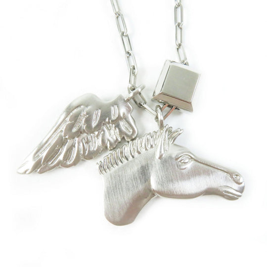 HERMES Necklace Palladium plated Silver Talisman Women Used Authentic