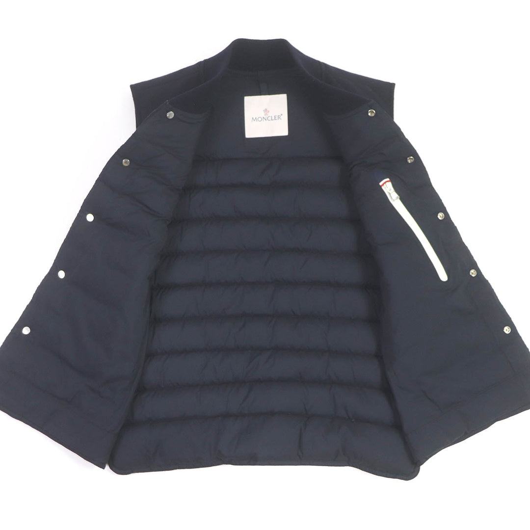 MONCLER Down vest Main: 100% nylon, Main: 100% wool, Lining: 100% nylon, Filling: 90% down, Filling: 10% feather Navy POLLUX GILET mens zero size Used Authentic