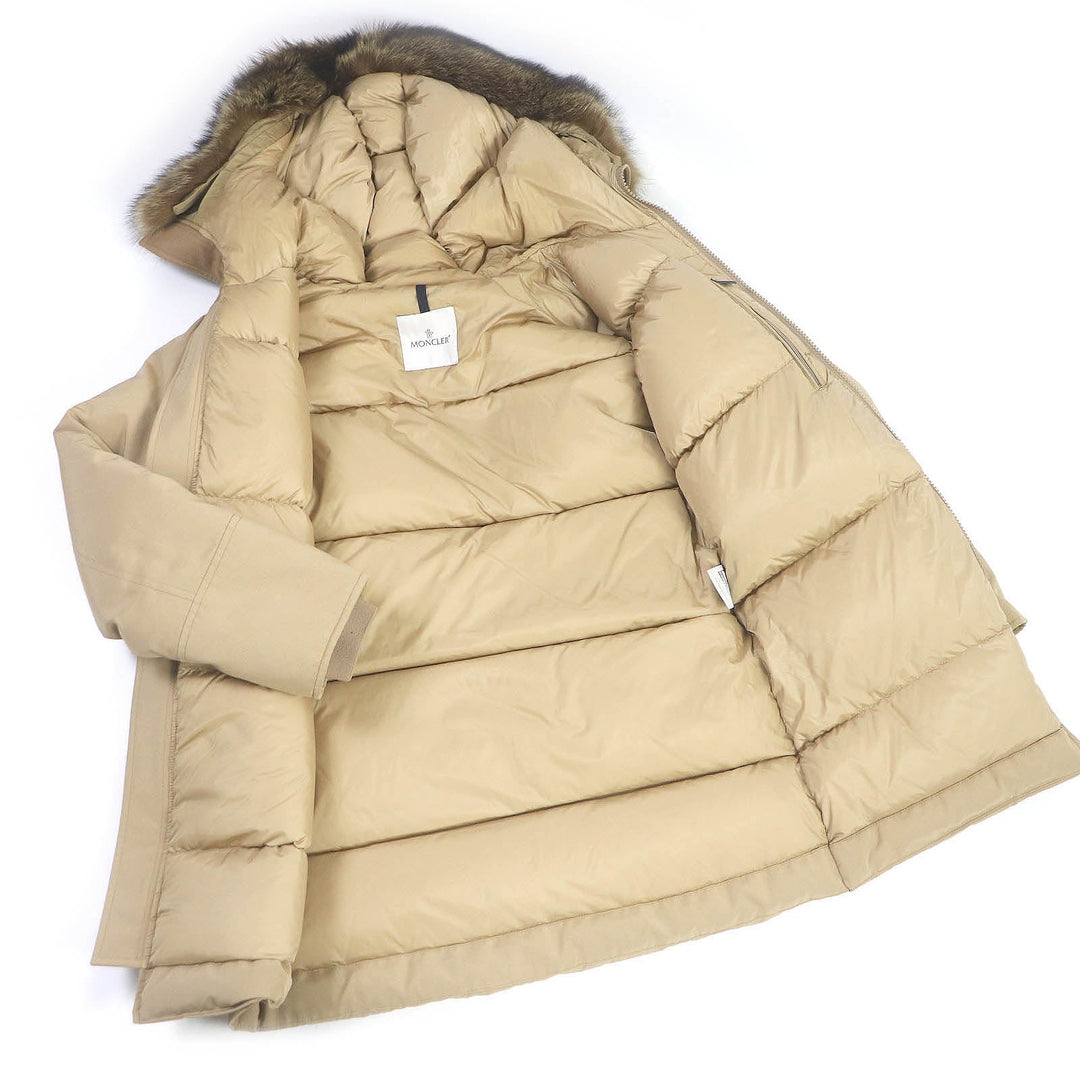 MONCLER Down jacket Outer: 85% polyester, Outer: 15% cotton, Lining: 100% nylon, Part: 100% wool, Fur: raccoon beige POLA mens 1 Used Authentic